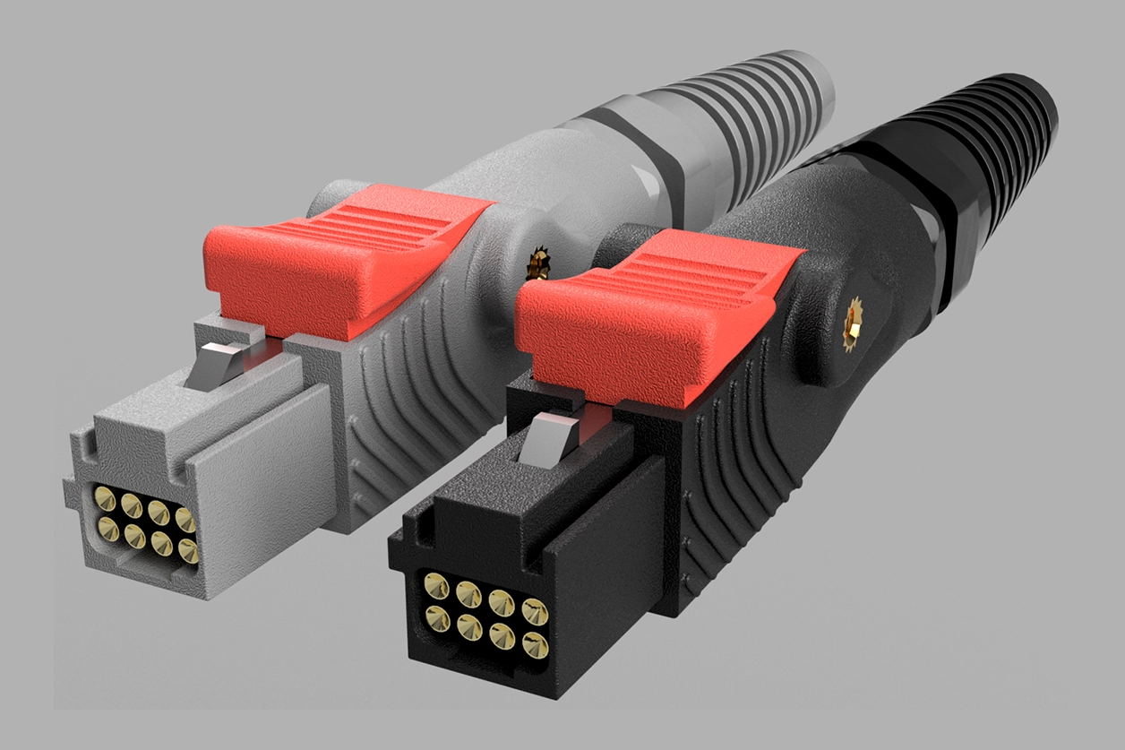 3D-gedruckte Stecker – 8-polig - mit präziser Kontaktgeometrie und ergonomischem Verriegelungsmechanismus